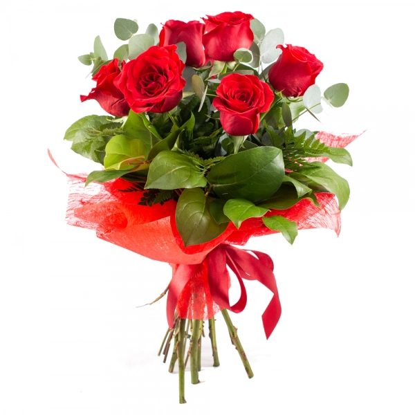 Buchet rotund din 7 trandafiri rosii